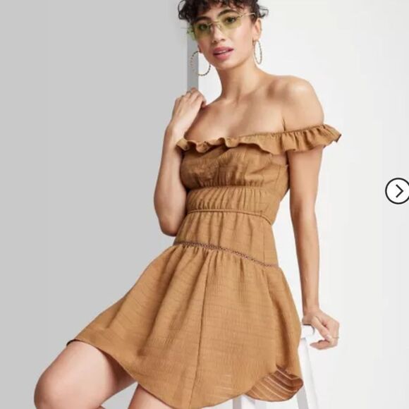 Wild Fable Ruffle Tiered Skater Dress - Cognac Small - Picture 1 of 3